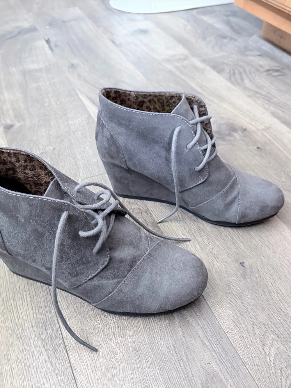 Maurices Gray Suede Lace-Up Wedge Ankle Boots